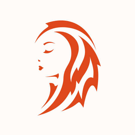 Beautiful girl with red fire hair on the white background - vector logoのイラスト素材