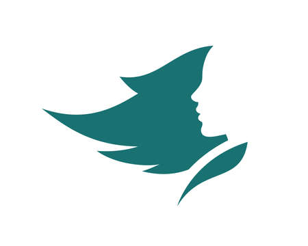 Beautiful girl with long hair in the wind on the white background - vector logoのイラスト素材