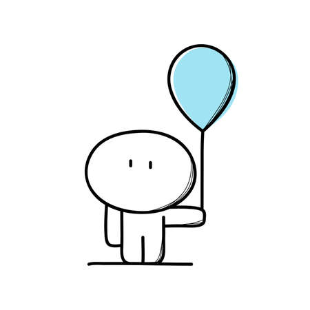 Cute man with the blue balloon - cartoon vector illustrationのイラスト素材
