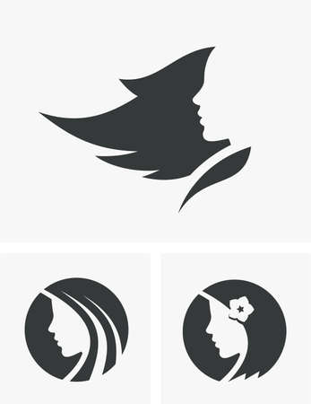 Silhouettes of the beautiful girl with long hair - vector logoのイラスト素材