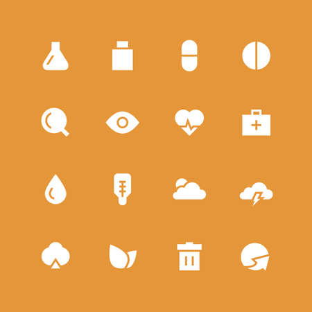 Invert medical and nature icon set. Different white symbols on the colored background.のイラスト素材