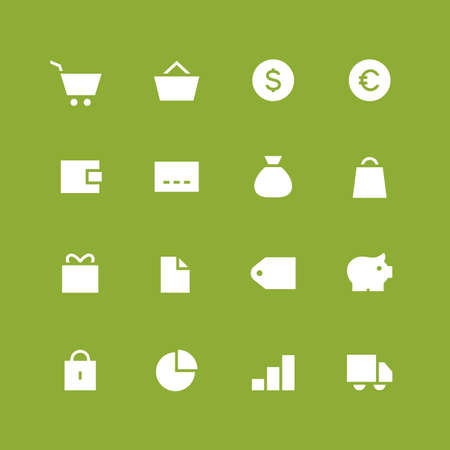 Invert shop and money icon set. Different white symbols on the colored background.のイラスト素材