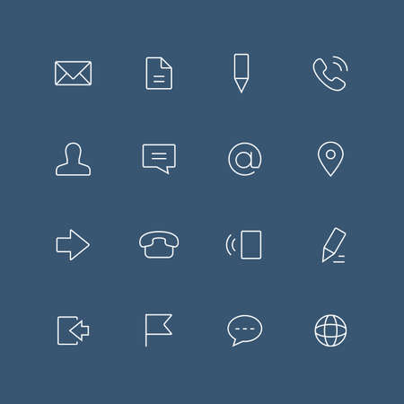Contacts thin outline icon set with rounded corners - different symbols on the dark backgroundのイラスト素材