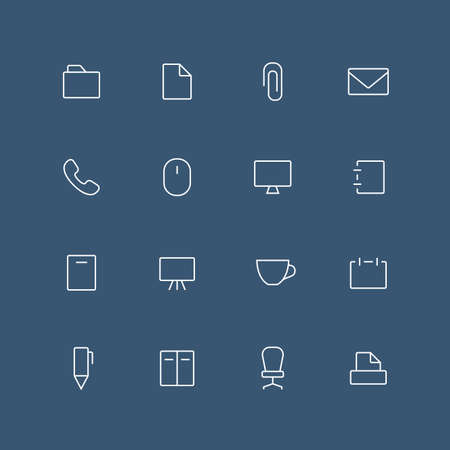 Office thin outline icon set with rounded corners - different symbols on the dark backgroundのイラスト素材