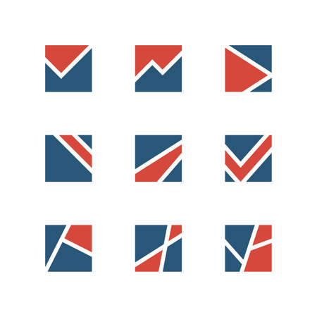Simple vector logo set - different design elements made of shapes and lines on the white backgroundのイラスト素材