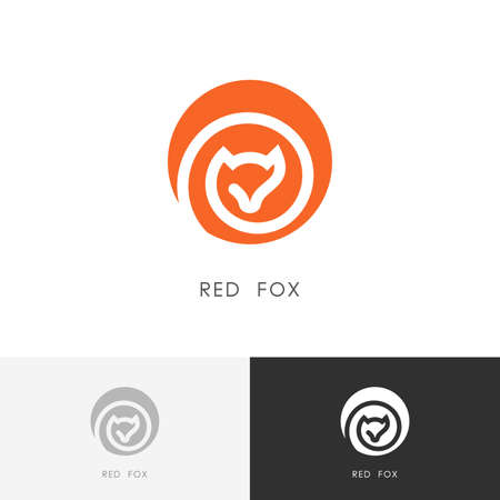 Red fox logo element - vixen symbol. Colored wild animal icon.のイラスト素材