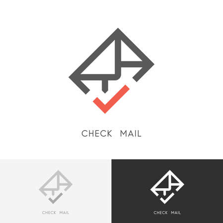 Check mail - envelope or letter with red checkmark or tick symbol. Email, contacts and business icon.のイラスト素材