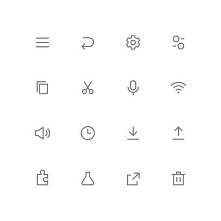 Bold outline icon set menu, arrow, gear wheel, switch, file, scissors, microphone, wifi,...