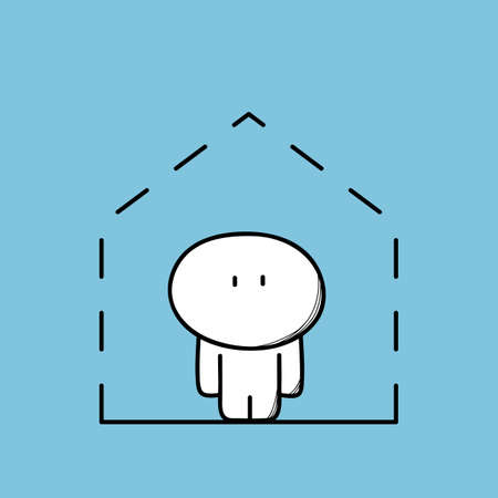 Cute single man without homeのイラスト素材
