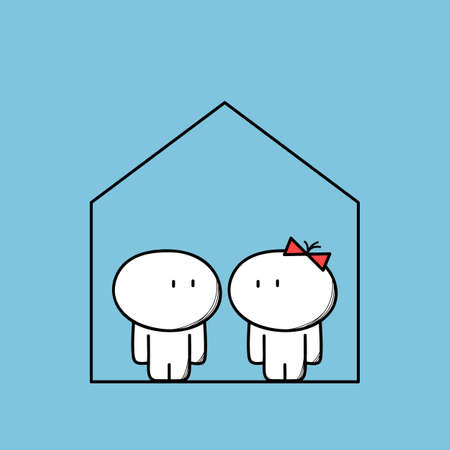 Cute man and woman at homeのイラスト素材