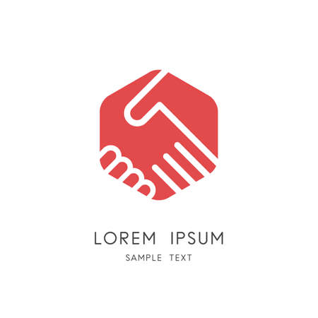 Handshake business symbol - deal or agreement on red hexagonのイラスト素材