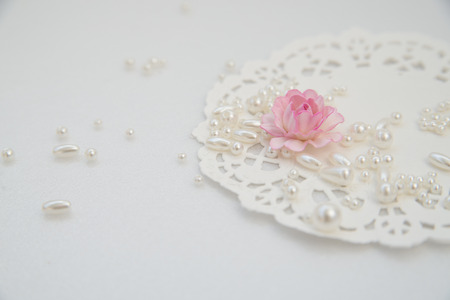 pink rhinestones, paper flowers, sequins and beadsの写真素材