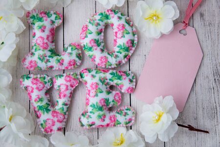 decor for Valentine's day or mother's day with heartsの写真素材