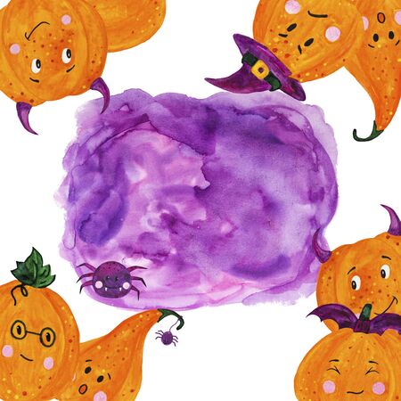 bright card cute pumpkins for funny halloweenの写真素材