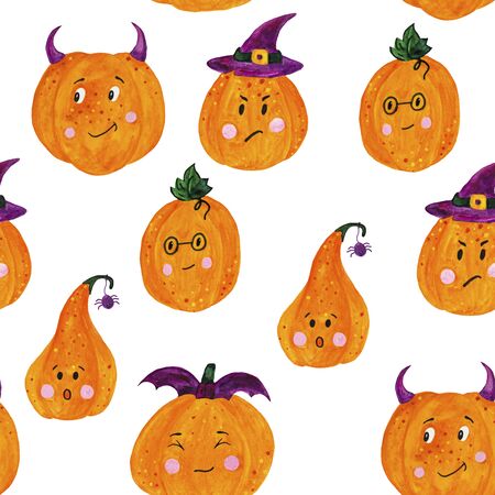 bright seamless pattern pumpkins for funny Halloweenの写真素材