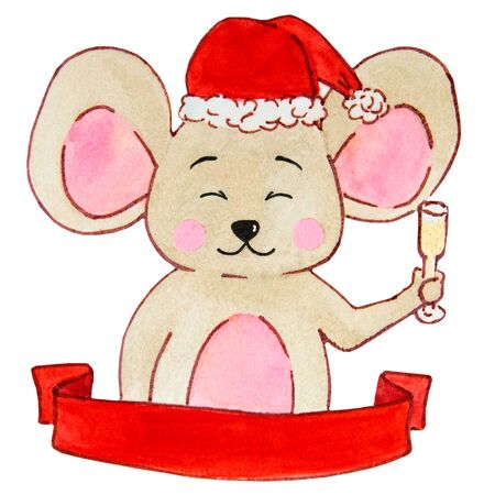 watercolor drawing cute, beige mice with emotionsの写真素材