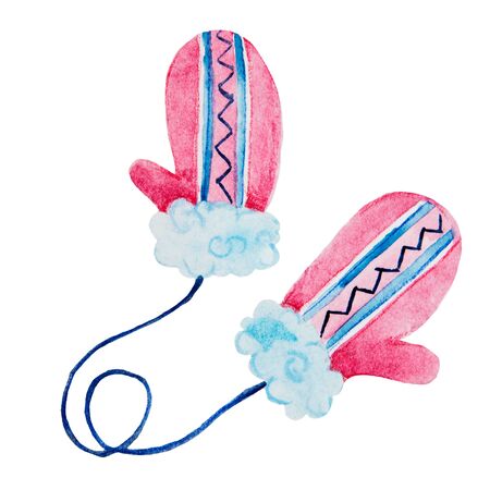 winter and northern boots and mittens with a watercolor patternの写真素材
