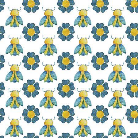 watercolor seamless vivid beetles pattern.の写真素材