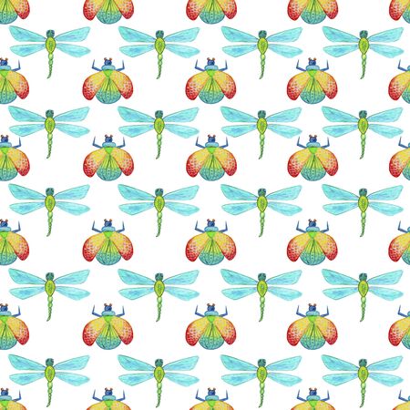 watercolor seamless vivid beetles pattern.の写真素材