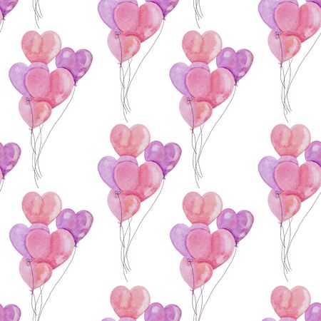 seamless pattern balloons pink hearts watercolor valentines dayの写真素材