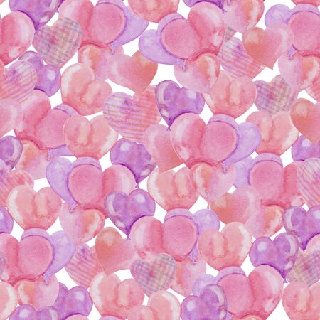 seamless pattern pink hearts watercolor valentines dayの写真素材