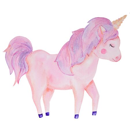.soft pink lilac unicorn isolated watercolor illustrationの写真素材