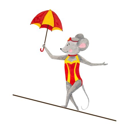watercolor illustration of circus, cute girls mice acrobatsの写真素材