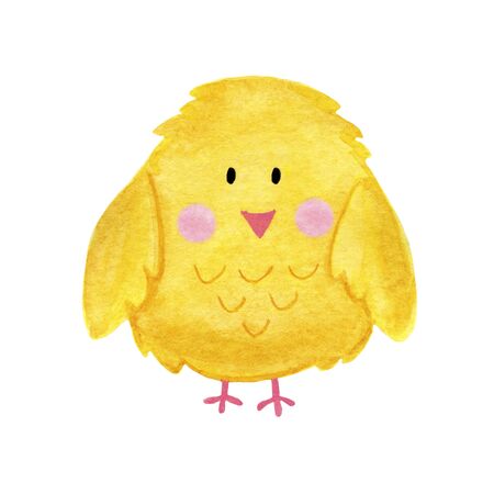 spring, easter, yellow chicken in watercolor, children&#39;s illustrationの写真素材