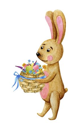 spring, easter, beige rabbit in watercolor, children&#39;s illustrationの写真素材