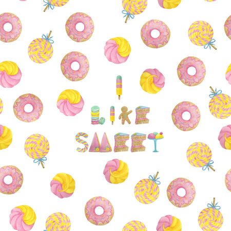 seamless pattern love and sweets with hearts for valentines day in delicate colorsの写真素材