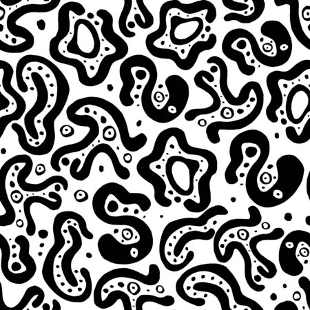 seamless pattern black and white abstract marker, waves and spots in pop styleの写真素材
