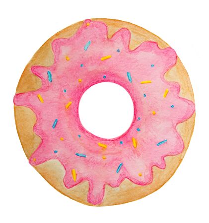 watercolor donut, sweet, color, pink, childrenâs illustration, sketchの写真素材