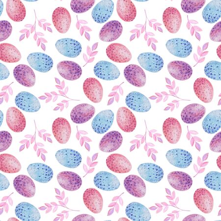 watercolor bright seamless pattern eggs flowers lilac pink colorの写真素材