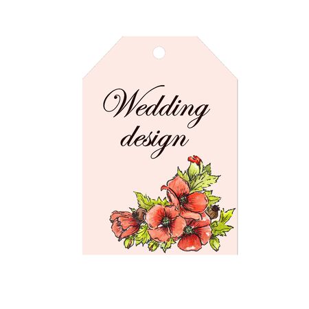 wedding decor, watercolor poppies, frames for invitations to cards, menus and cardsの写真素材