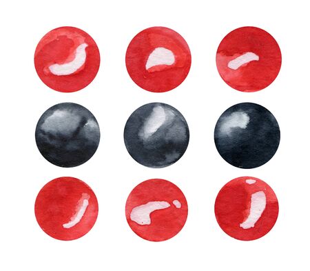 scattering of black and red pearls. Set on a white background. Watercolor illustration for March 8の写真素材