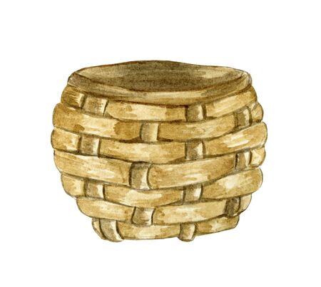 wicker easter basket watercolor illustration on white backgroundの写真素材