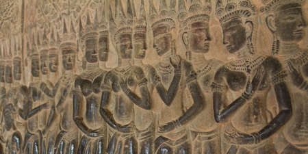Bas-Relief at Angkor Wat showing a row of Apsarasの写真素材