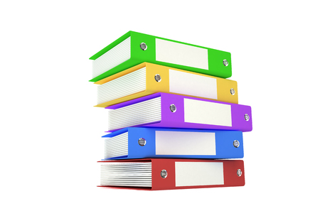 Colored folders with documents on white backgroundの写真素材