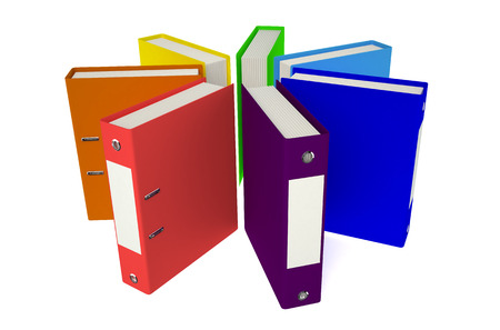 yellow folder with documents on white backgroundの写真素材