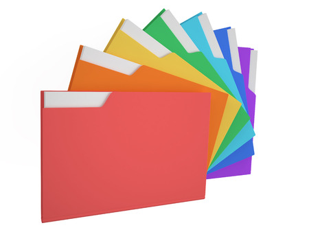 color folders with documents on white backgroundの写真素材