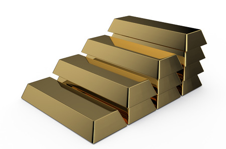 Set of gold bricks isolated on white backgroundの写真素材