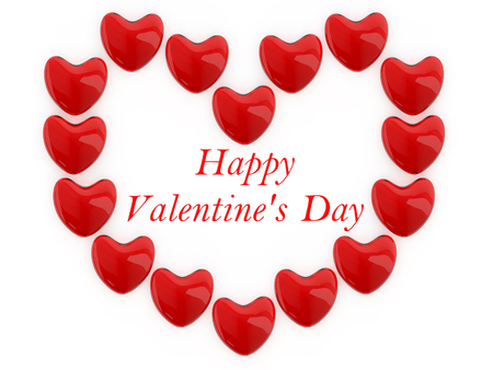 Valentine\'s Day celebration concept: red glossy shiny heart shape isolated on white background?の写真素材