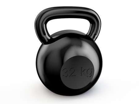 black kettlebell isolated on white backgroundの写真素材