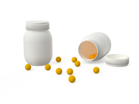 pills and bottlls   isolated on  white backgroundの写真素材