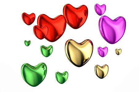colored hearts isolated on white backgroundの写真素材