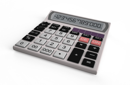 Office electronic white calculator isolated on white backgroundの写真素材
