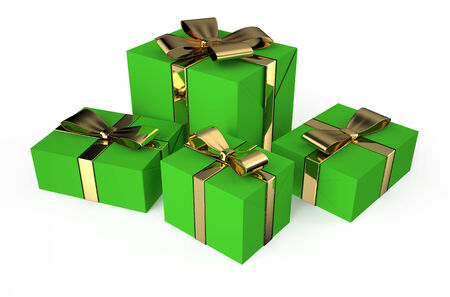Gift green boxes isolated on white backgroundの写真素材