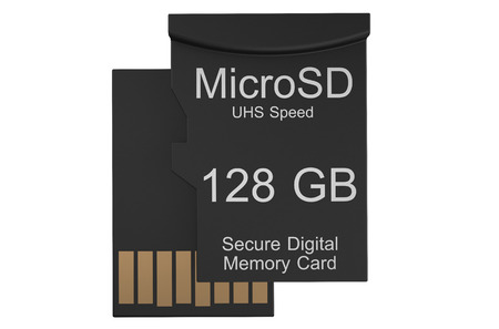 micro sd memory card 128 gb isolated on white backgroundの写真素材
