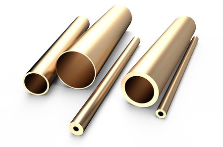 rolled metal, bronze tube isolated on white backgroundの写真素材