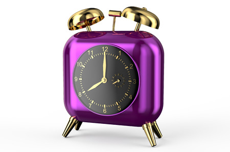 square purple alarm clock  isolated on white backgroundの写真素材